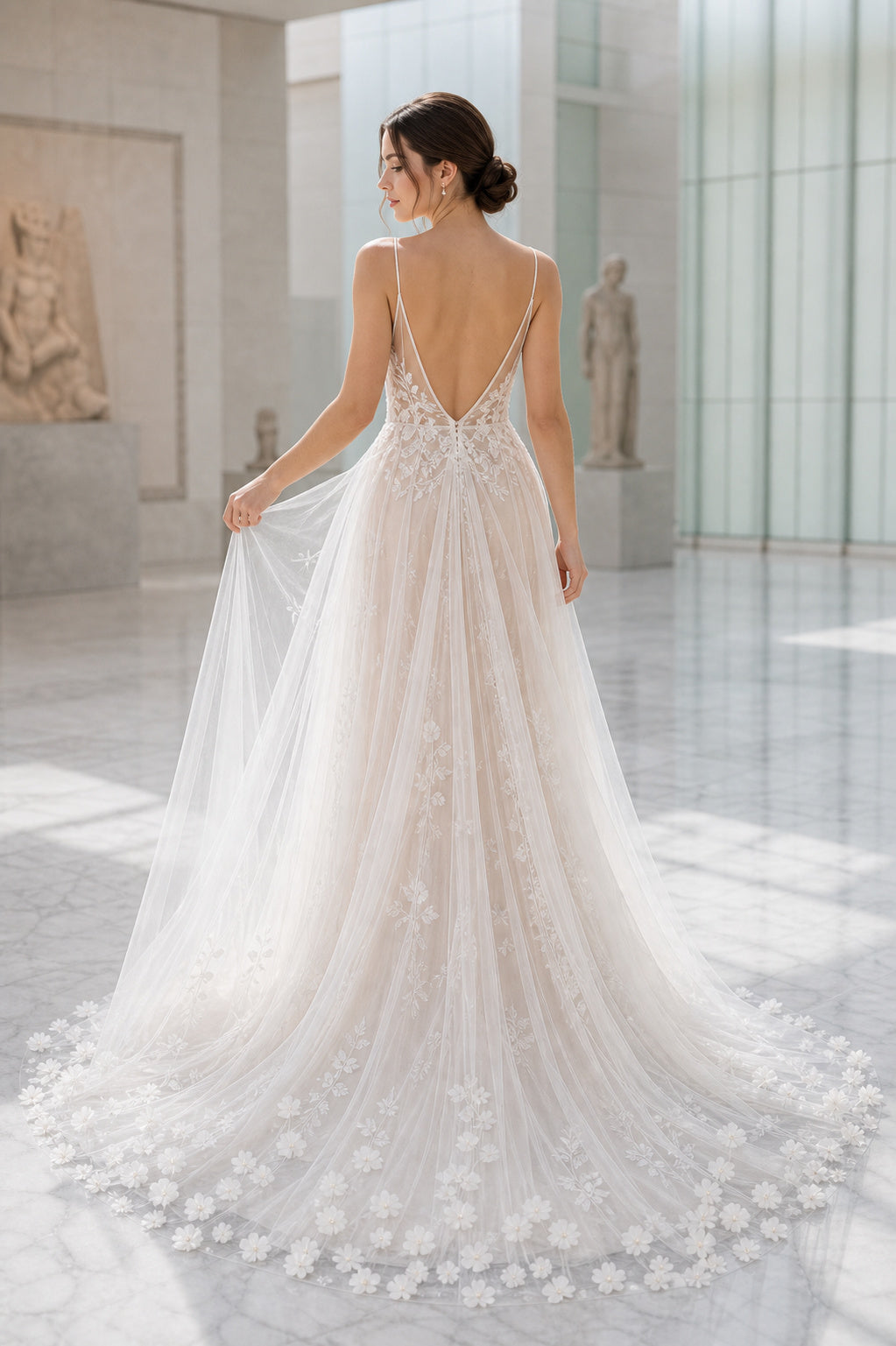 White Square Mermaid Lace Floor-length Wedding Dress With Lace and Lace Bodice and Open Back