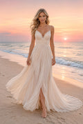 Sweetheart A-Line Beach Wedding Dress with Split front view