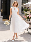 Keyhole Halter Tulle City Hall Tea-Length Bridal Dress front view
