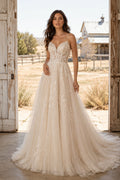 Strapless Sweetheart A-Line Wedding Dress with Lace Appliques and Sweep Train for Rustic Garden Ceremony front view