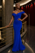 Royal Blue Off-the-Shoulder Mermaid Floor-Length Dress With Draped Bodice
