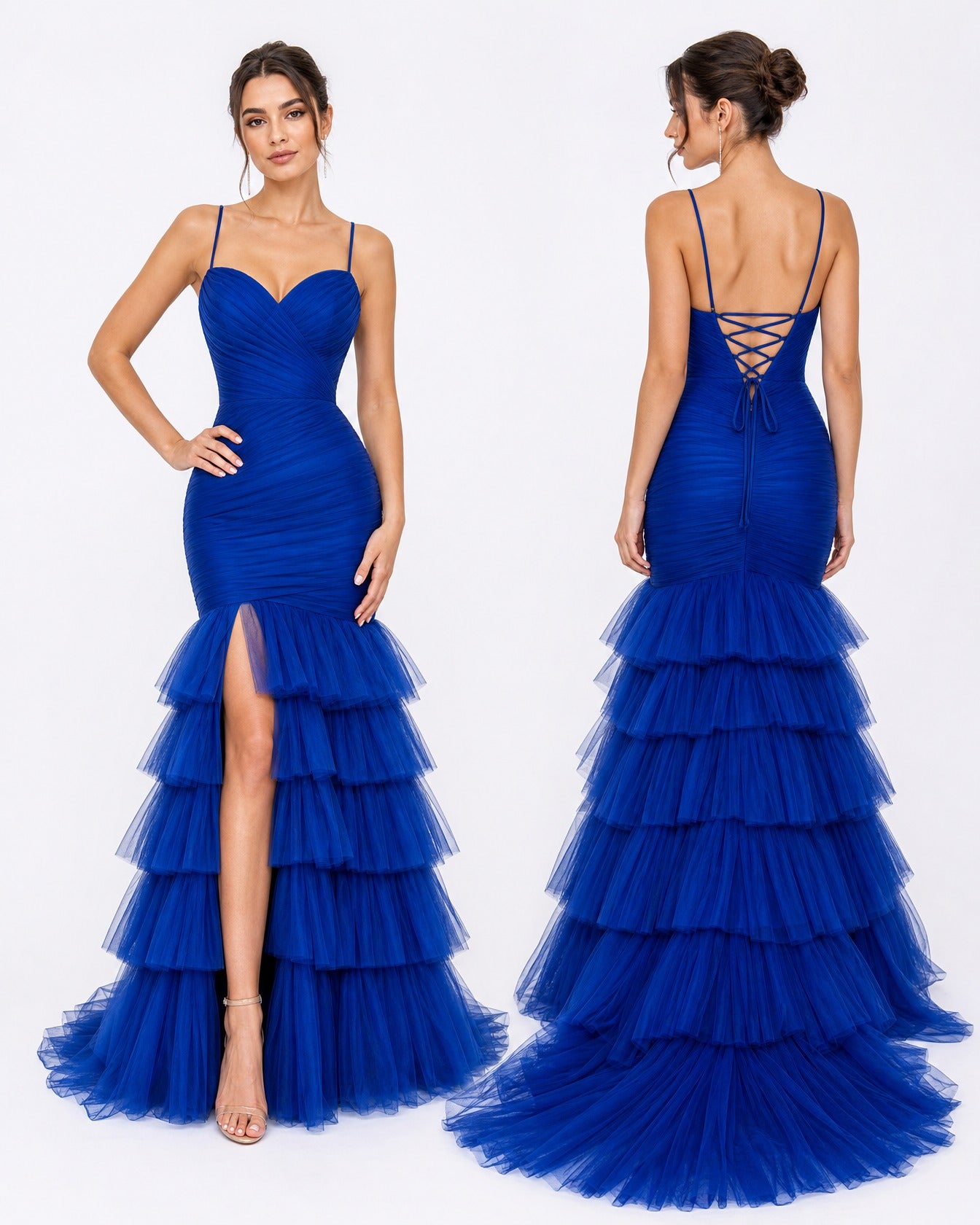 Royal Blue Halter Tiered Mermaid Dress