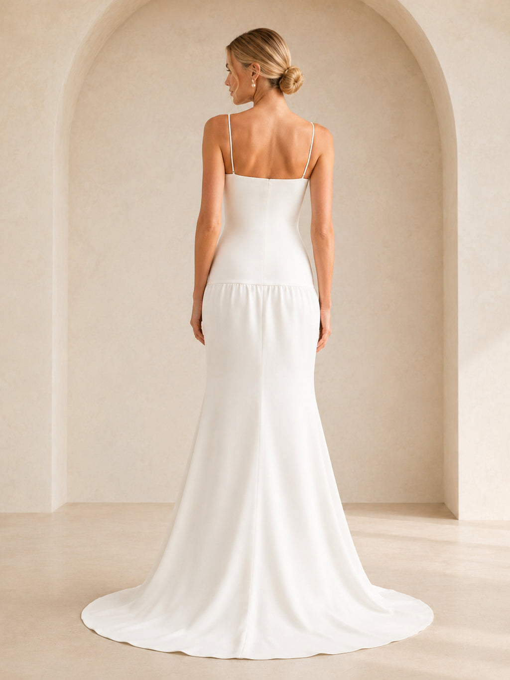 Drop Waist Spaghetti Strap Studio Editorial Elopement Dress back view
