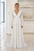 White Sweetheart A-Line Crepe Floor-length Wedding Dress With Sweep Train and Open Back and Open Back Lace Hem Detail
