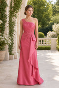 Rose One-Shoulder Sheath Satin Floor-Length Dress With Cascading Ruffle