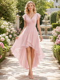 Blush V-Neck High-low Chiffon Cocktail Dress front view