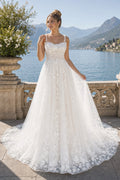 White Halter A-Line Satin Floor-length Wedding Dress With Sweep Train and Open Back and Open Back