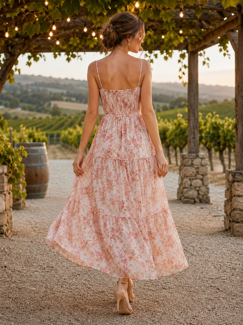 Papaya Country Vineyard Wedding Guest Cocktail Dress A-Line Tea-Length Off-Shoulder Sweetheart Neck Short Sleeve Chiffon Plea