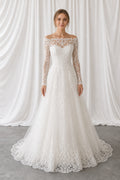 White Sweetheart A-Line Lace Floor-length Wedding Dress With Lace and Lace Bodice and Open Back