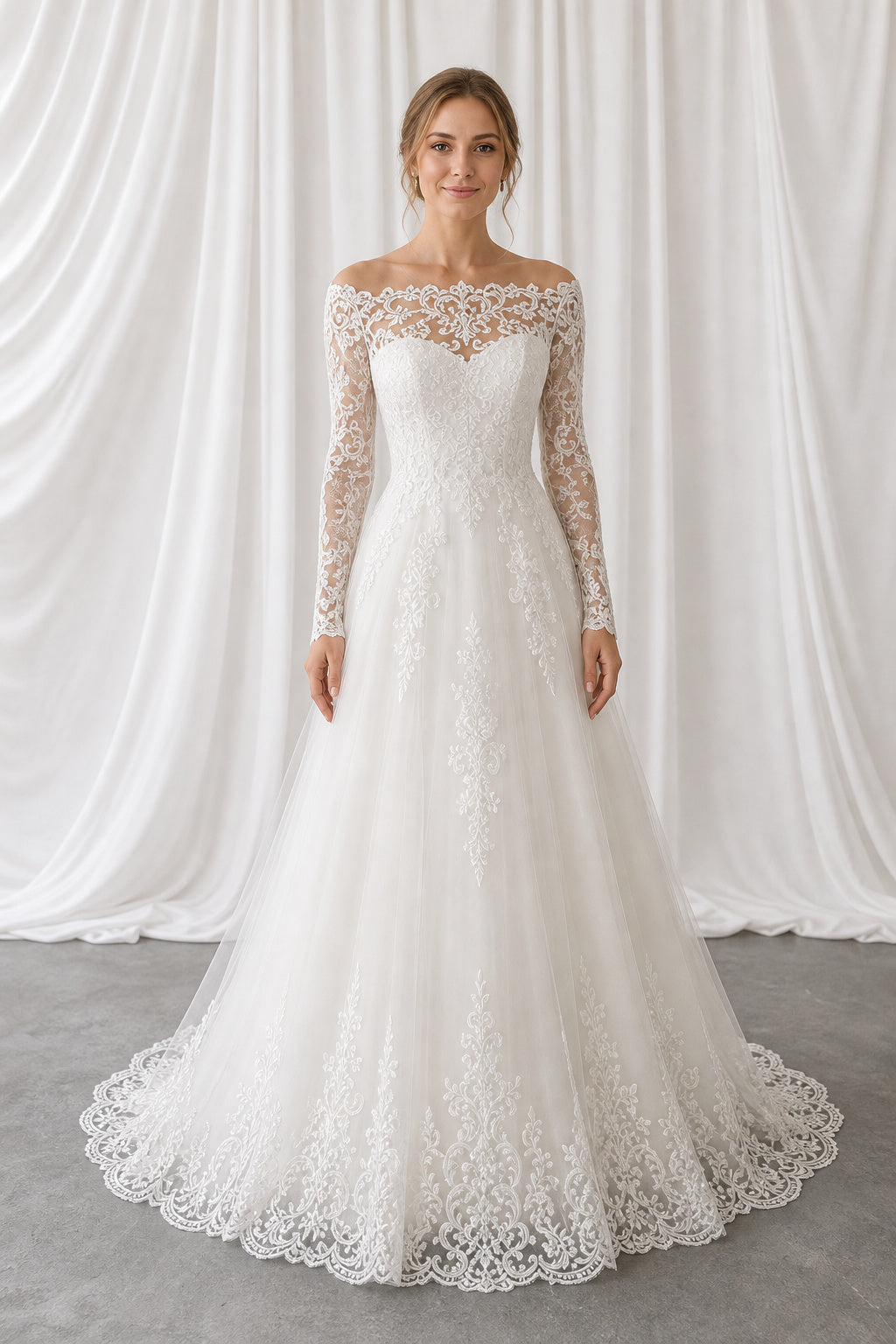 White Sweetheart A-Line Lace Floor-length Wedding Dress With Lace and Lace Bodice and Open Back