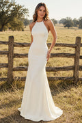 Halter Mermaid Wedding Dress with Open Back front view