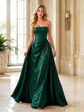 Dark Green Strapless Corset Satin Ball Gown Formal Dress front view