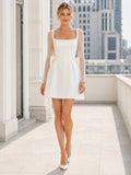 Modern Square Neck Sleeveless Satin A Line Mini Oversized Bow Wedding Dress front view