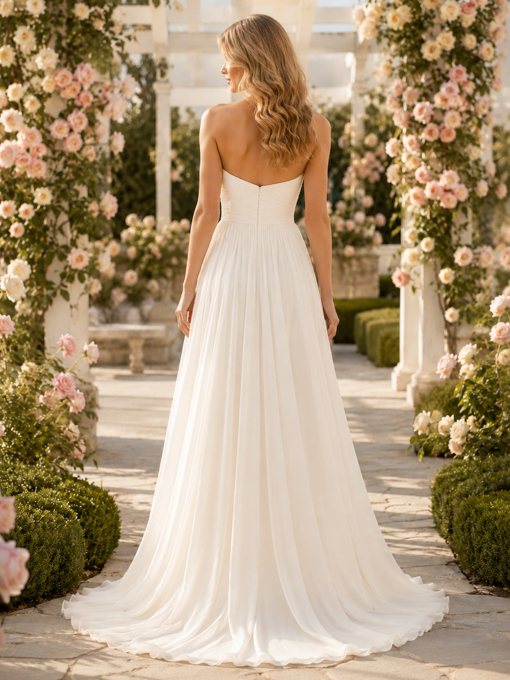 Sweetheart Neck Tulle Romantic Rose Garden Elopement Gown back view