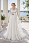 Ivory Off-the-shoulder Mermaid Crepe, Lace Floor-length Wedding Dress With Lace and Front Slit and Open Back