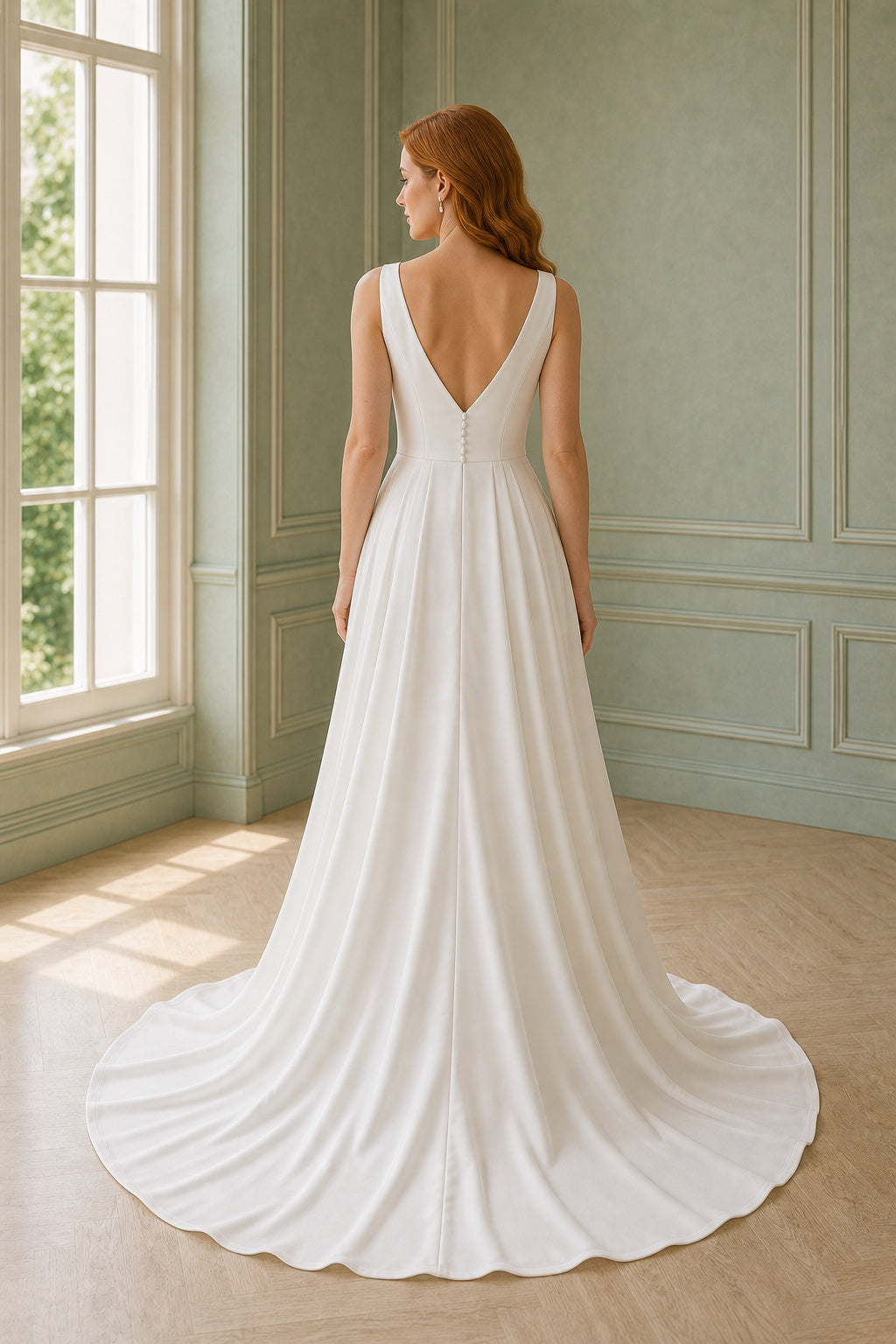 Champagne Off-the-shoulder Long Sleeves A-Line Chiffon Floor-length Wedding Dress With Sweep Train and Open Back