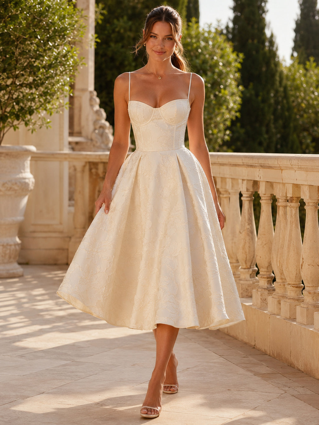 Sweetheart Strap Full Tea Length A Line Wedding Dress front view