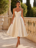 Sweetheart Strap Full Tea Length A Line Wedding Dress front view