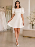 Cheap Short Square Neck Puff Sleeve Boutique Bridal Dress front view