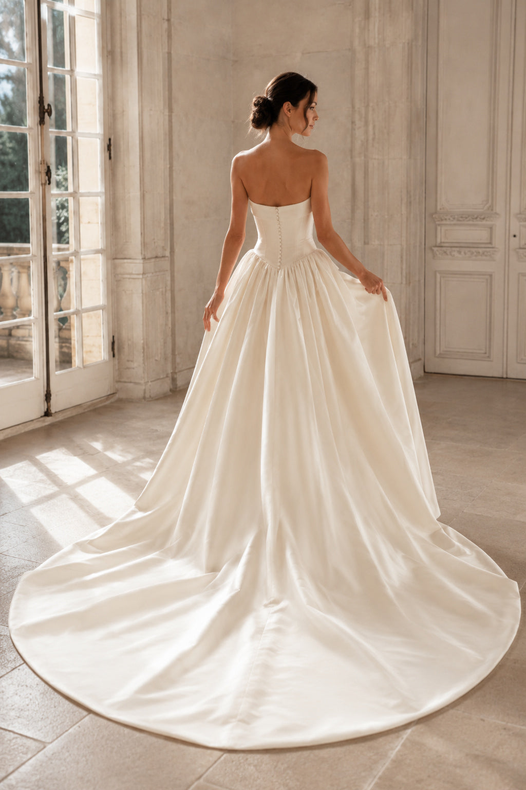 Strapless Satin Ball Gown Wedding Dress with Full Skirt back view