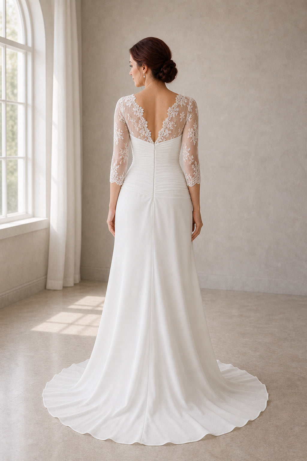 White Sweetheart Mermaid Crepe, Lace Floor-length Wedding Dress With Lace and Open Back and Open Back