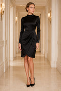 Black Long Sleeve Cocktail Sheath Dress front view