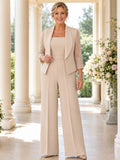 Champagne Mother Jumpsuit with Square Neck Tailored Jacket and Wide Leg Pants front view