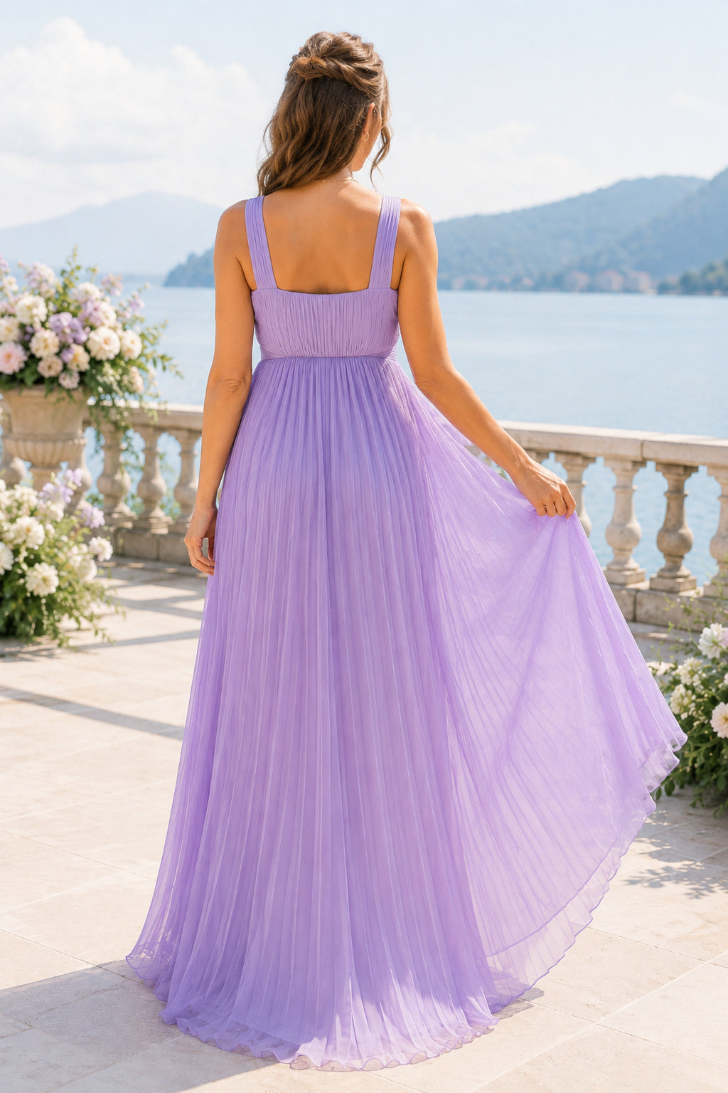 Lavender Maternity Wedding Guest Empire Dress back view