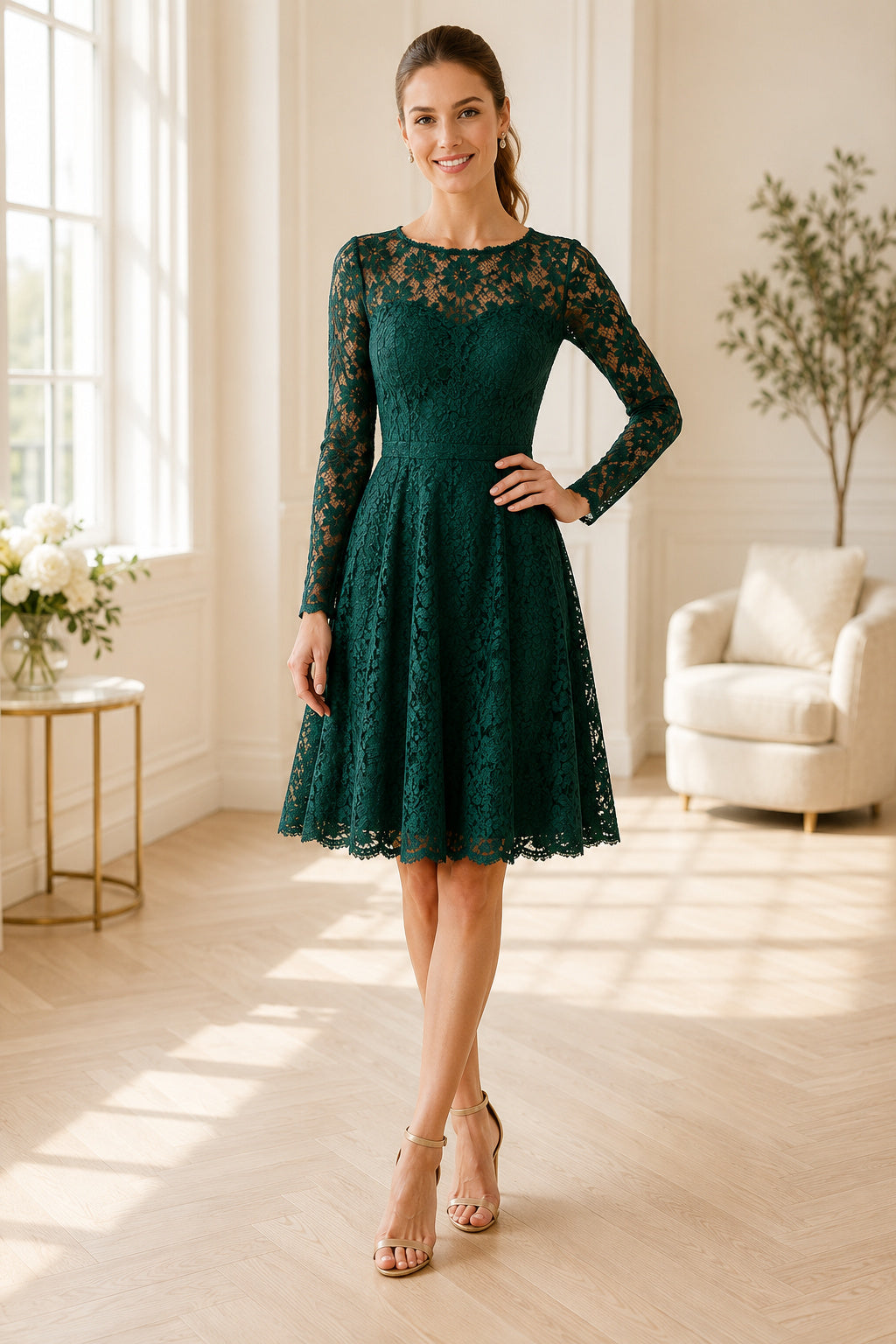 Dark Green Emerald Cocktail Sheath Dress Style MG_301333 front view