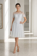 Off-the-Shoulder A-Line Lace Knee-Length Dress With Tulle Skirt