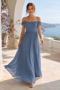 Steel Blue Dusty Blue Wedding Guest Sheath Dress Style MG_301566 front view