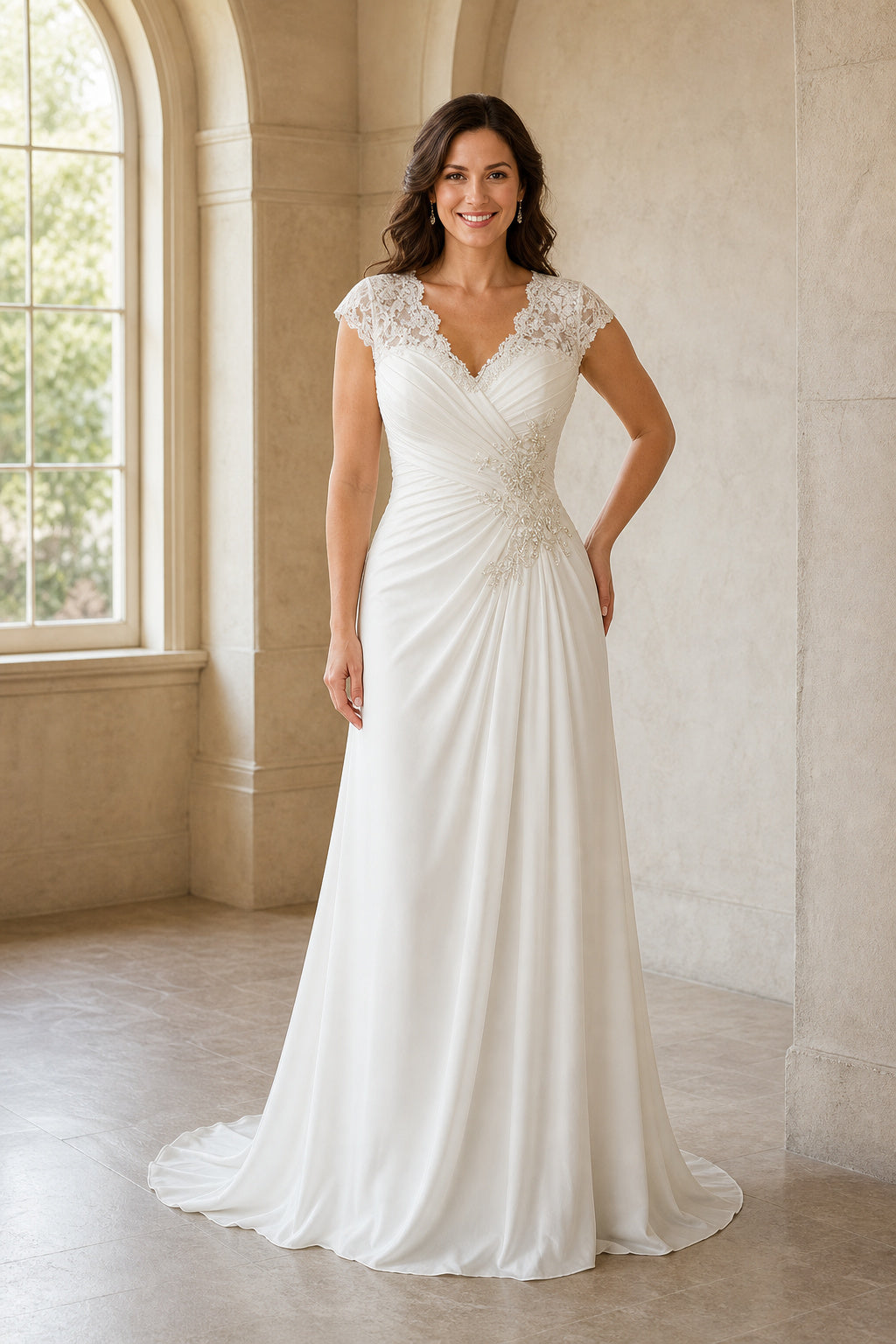 White V-neck Long Sleeves Mermaid Lace Floor-length Wedding Dress With Lace and Lace Bodice