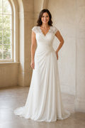 White V-neck Long Sleeves Mermaid Lace Floor-length Wedding Dress With Lace and Lace Bodice