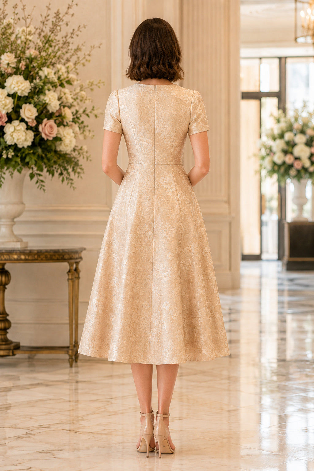 Lavender Modest Wedding Guest Sheath Dress back view