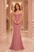 Plus Size Dusty Rose Strapless Mermaid Formal Dress with Corset Bodice for Bridesmaid and Prom front view