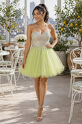 Lime Strapless Sweetheart Short Tulle Dress With Beaded Bodice