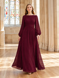 Burgundy chiffon bishop sleeve modest choir maxi dress front view
