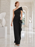 Black one shoulder sculptural bow sheath museum gala gown front view