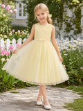 A-Line Spring Garden Flower Girl Dress with Sleeveless Bodice, Light Flared Skirt, Tea-Length Hem, Natural Waist, Spring Gard