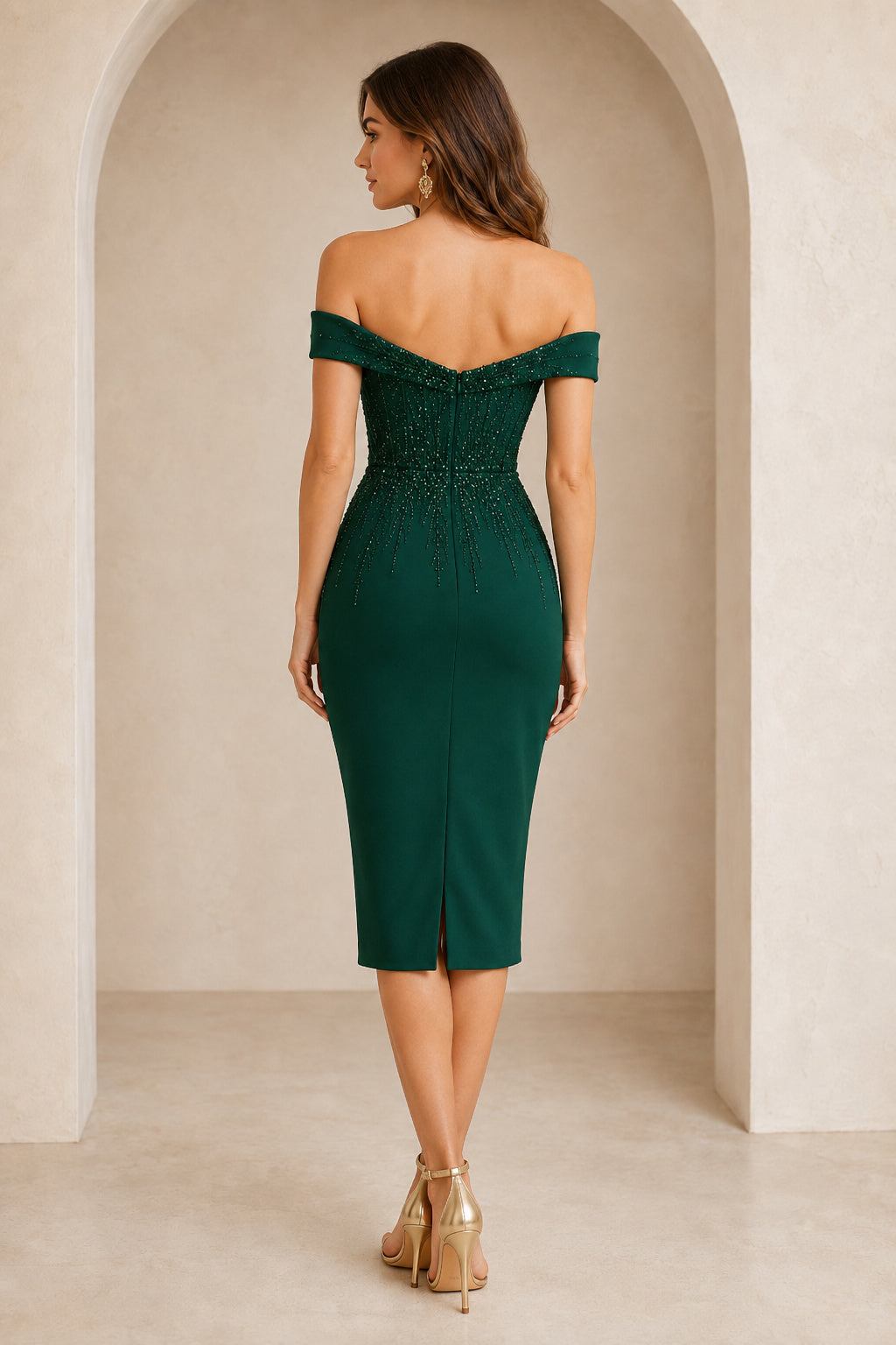 Dark Green Emerald Cocktail Sheath Dress Style MG_301330 back view