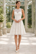 High Neck Lace Knee Length Wedding Dress Style 720176 front view