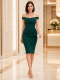 Taupe Polished Chiffon Sheath V-neck Knee Length Cocktail Dress Style 341828 front view