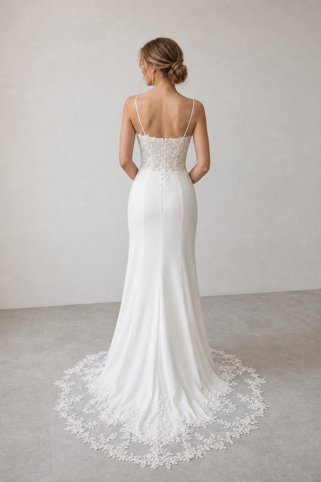 White Illusion A-Line Chiffon Floor-length Wedding Dress With Front Slit and Beaded Waist