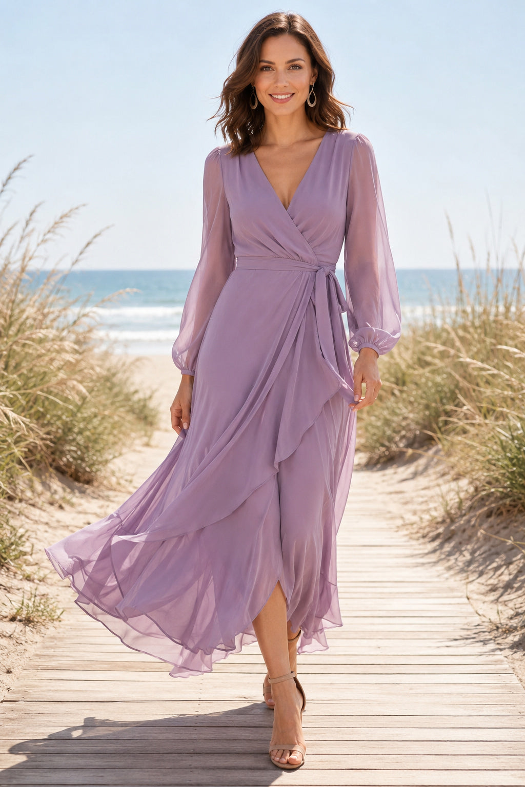 Sage Beach Wedding Guest Sheath Dress front view