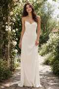 Sweetheart Spaghetti Strap Sheath Wedding Dress with Lace Overlay and Soft Drape front view