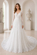 White Off-the-shoulder Flutter Sleeves Mermaid Lace Floor-length Wedding Dress With Lace and Pleated Skirt and Open Back
