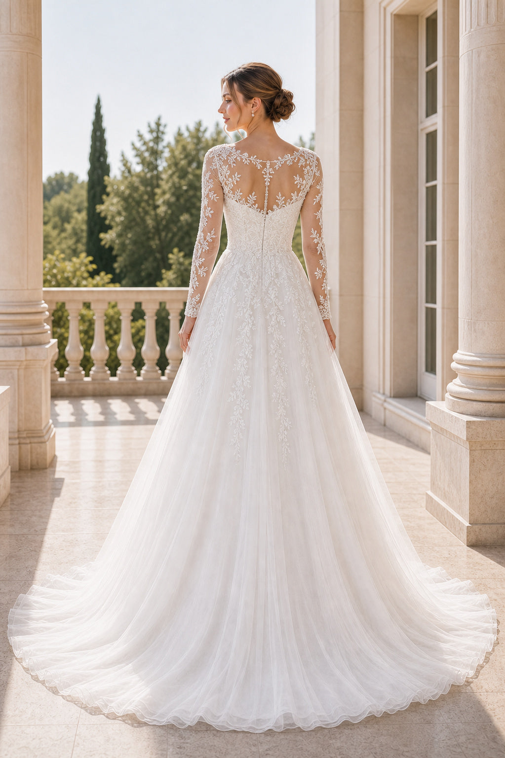 White Square Mermaid Lace Floor-length Wedding Dress With Lace and Open Back and Open Back Lace Hem Detail