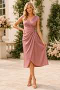 Dusty Rose Wedding Guest Cocktail Sheath Dress front view