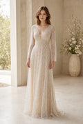 White Square A-Line Lace Floor-length Wedding Dress With Lace and Open Back and Open Back