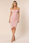 Dark Green Ruched Cocktail Sheath Dress front view